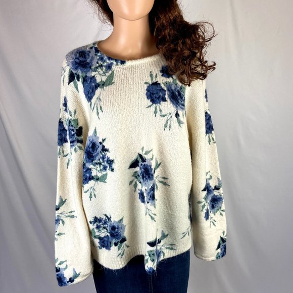 Knox Rose Cream Floral Sweater Women Size XL